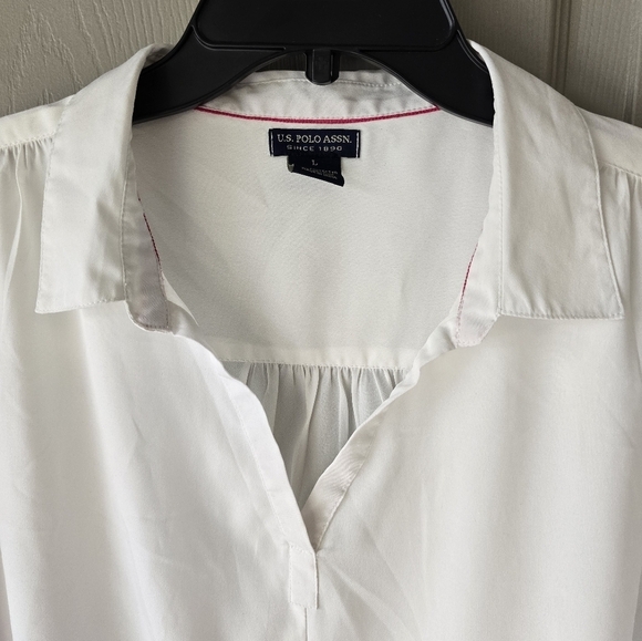 U.S. Polo Assn Shirt Women Sz L White Pink Pullover Long Sleeve Colorblock - Picture 4 of 9